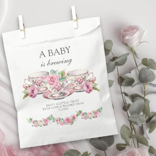 Baby is Brewing Vintage Tea Cups Rose Garland Favour Bag