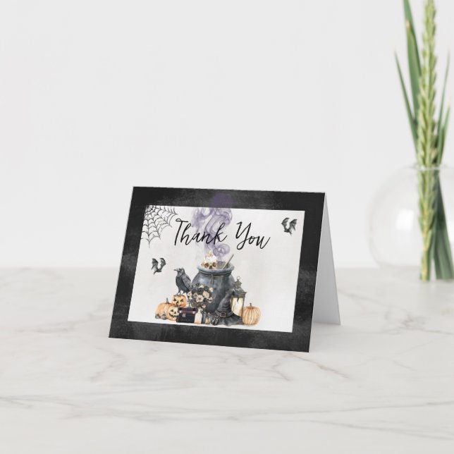 Baby is Brewing Witch Cauldron Baby Shower Thank You Card (Front)