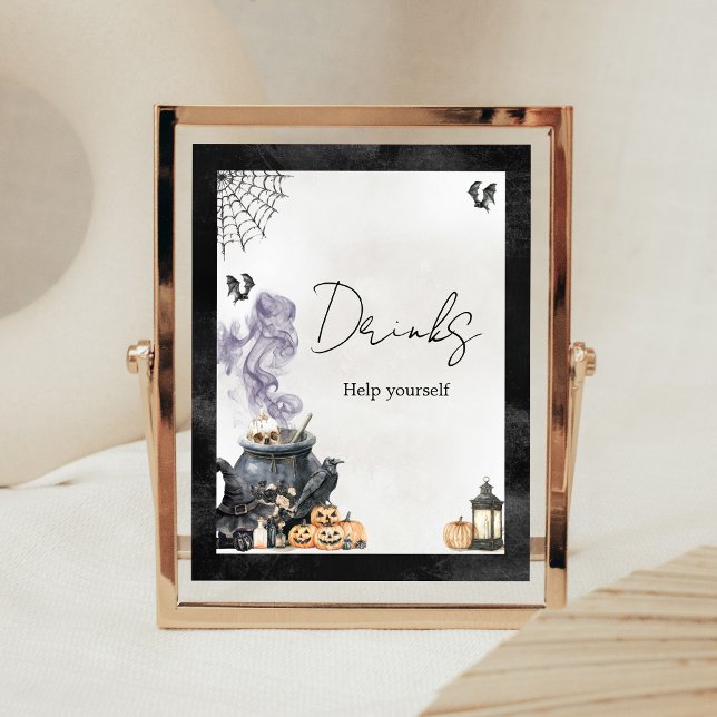 Baby is Brewing Witch Cauldron Drinks Sign (A Baby is Brewing Halloween Baby Shower Drinks Sign)