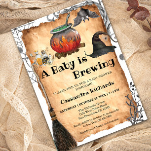 Baby is Brewing Witch Halloween Baby Shower Invitation