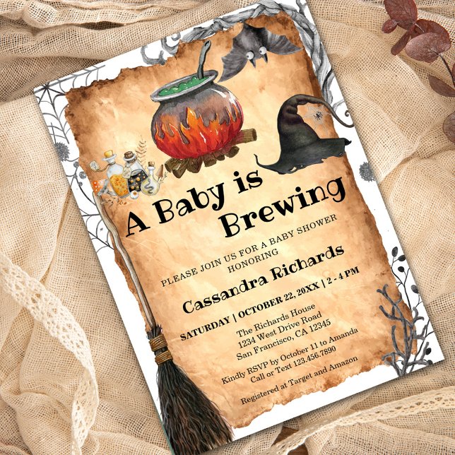 Baby is Brewing Witch Halloween Baby Shower Invitation (Creator Uploaded)