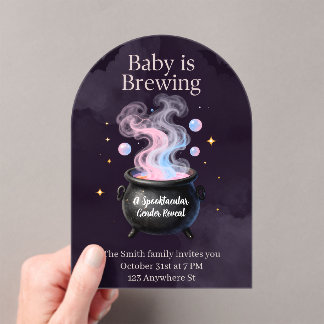 Baby Is Brewing Witch pot Halloween Gender Reveal Acrylic Invitations