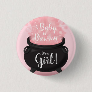 Baby is Brewing Witch Shower Gothic Pink Girl 3 Cm Round Badge