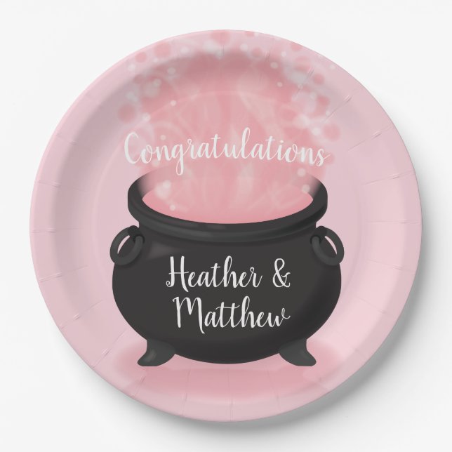 Baby is Brewing Witch Shower Gothic Pink Girl Paper Plate (Front)