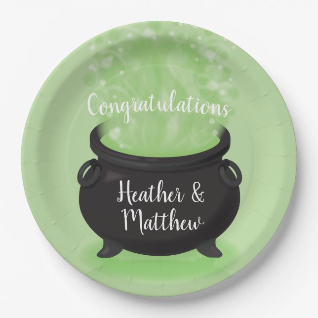 Baby is Brewing Witch Shower Halloween Cauldron Paper Plate (Front)