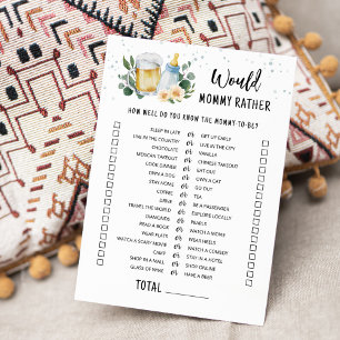 Baby Is Brewing Would Mommy Rather Game Card