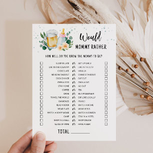 Baby Is Brewing Would Mommy Rather Game Card pink