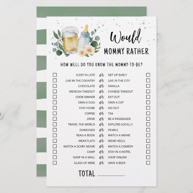 Baby Is Brewing Would Mummy Rather Game Greenery  (Front/Back)