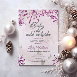 Baby is cold outside Winter Pink Baby Girl Shower Invitation
