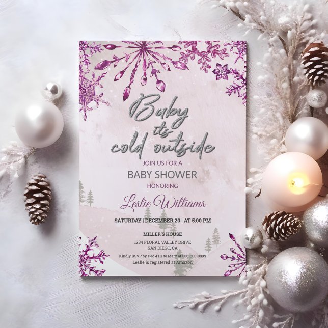Baby is cold outside Winter Pink Baby Girl Shower Invitation (Baby is cold outside Winter Pink Baby Girl Shower Invitation)
