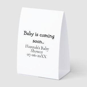 Baby is coming soon baby shower name date typewrit