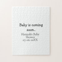 Baby is coming soon baby shower name date typewrit