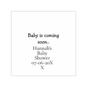 Baby is coming soon baby shower name date typewrit self-inking stamp