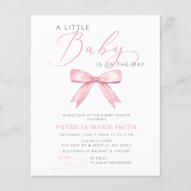 Baby Is on the WAY Pink Bow Girl Baby Shower (Front)