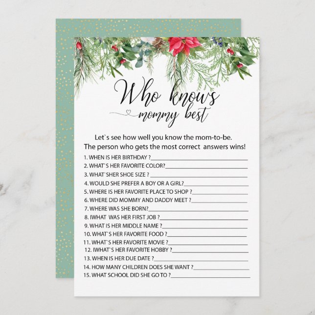 Baby it is  cold outside games who knows mummy bes invitation (Front/Back)