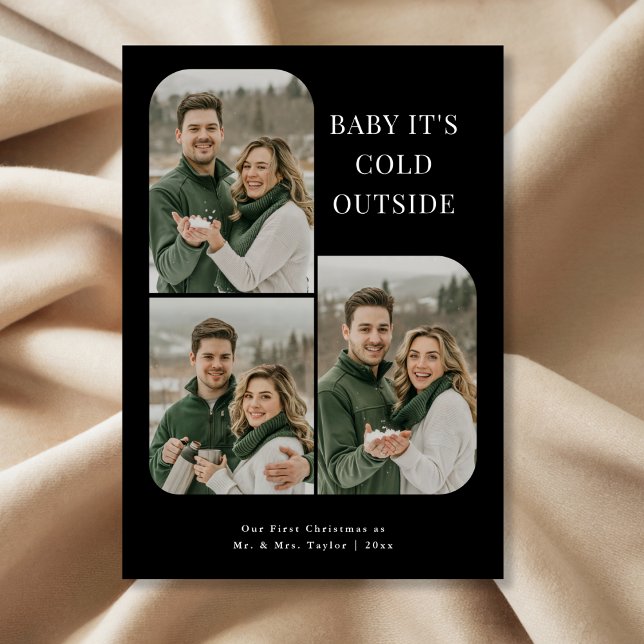 Baby It’s Cold Outside Black White Newlywed Photo Holiday Card (Creator Uploaded)