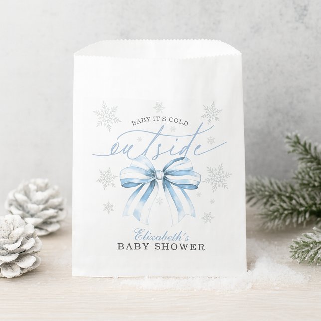 Baby It’s Cold Outside Blue Bow Winter Baby Shower Favour Bag (Baby It’s Cold Outside Blue Bow Winter Baby Shower Favor Bag)