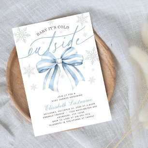 Baby It’s Cold Outside Blue Bow Winter Baby Shower Invitation