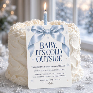 Baby It’s Cold Outside Blue Bow Winter Invitation