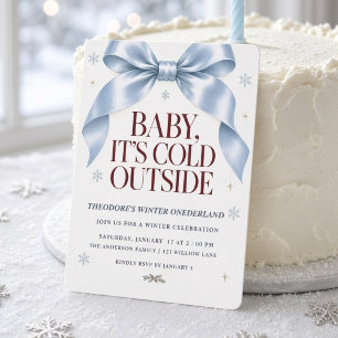 Baby It’s Cold Outside Blue Bow Winter Invitation