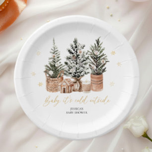 Baby It’s Cold Outside Christmas Trees Baby Shower Paper Plate