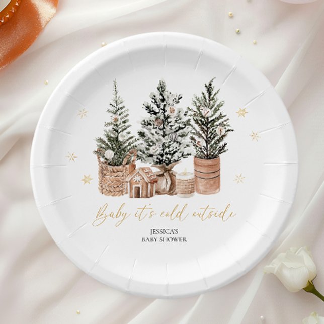 Baby It’s Cold Outside Christmas Trees Baby Shower Paper Plate (Creator Uploaded)