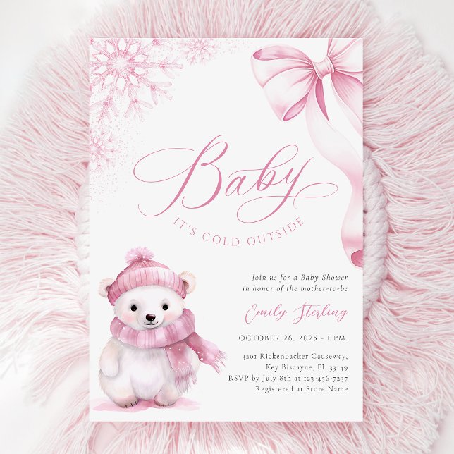 Baby It’s Cold Outside Pink Bear Baby Shower Invitation (Creator Uploaded)