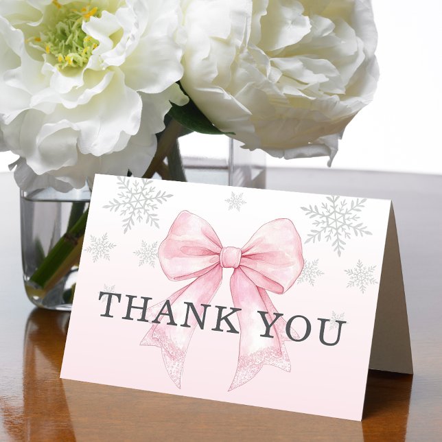 Baby It’s Cold Outside Pink Bow Thank You Card (Baby It’s Cold Outside Pink Bow Thank You Card)