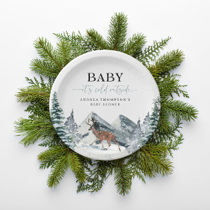 Baby It’s Cold Outside Winter Forest Baby Shower Paper Plate