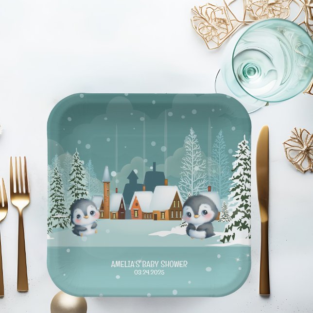 Baby It’s Cold Outside Winter Woodland Baby Shower Paper Plate (Creator Uploaded)