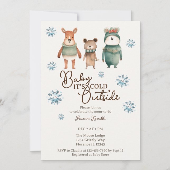 Baby It’s Cold Outside Woodland Animal Invitation (Front)