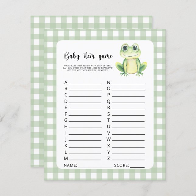 Baby Item Game. Frog Baby Shower Game (Front/Back)