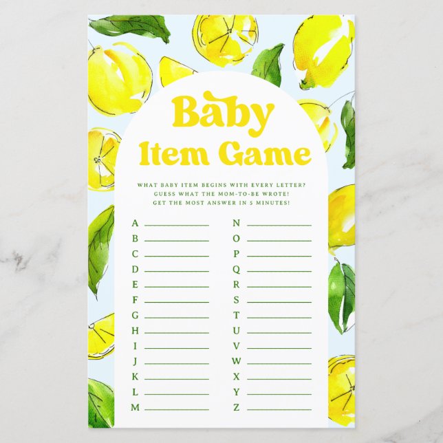 Baby Item Game Lemon Retro Baby Shower (Front)