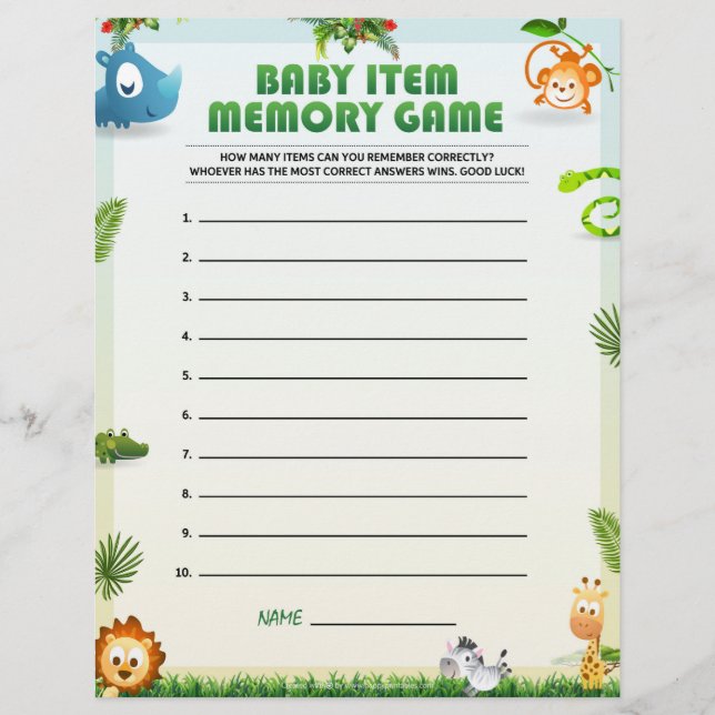 Baby Item Memory Game [Animal Theme] Custom Letterhead (Front)