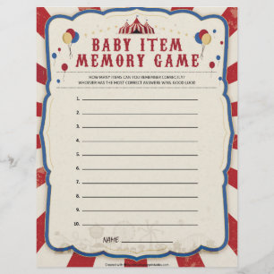 Baby Item Memory Game [Circus Theme] Custom Letterhead