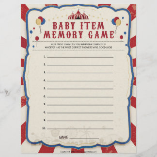 Baby Item Memory Game [Circus Theme] Custom Letterhead