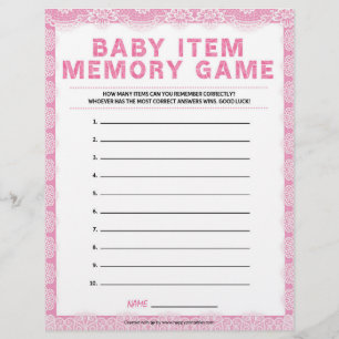 Baby Item Memory Game [Luxury Lace [Pink]] Custom Letterhead