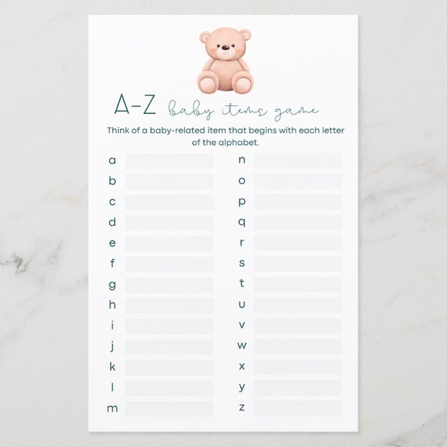 Baby Items | Baby Boy Shower Games (Front)