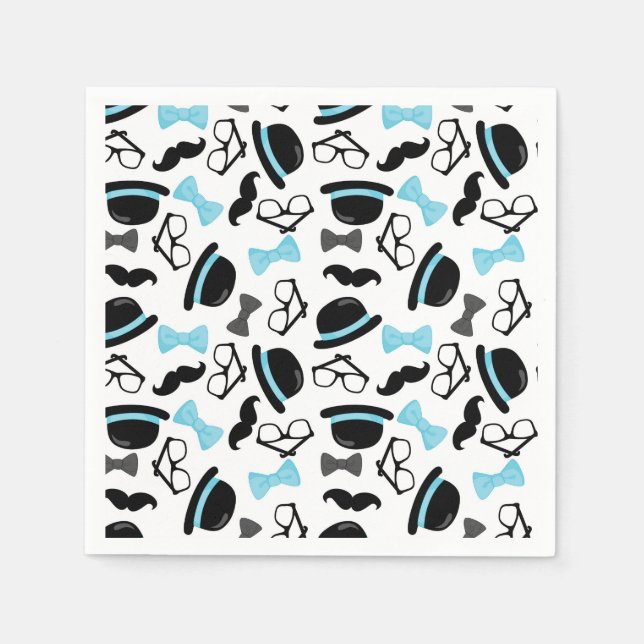 Baby It's a Boy Blue Moustache Little Man Napkin (Front)