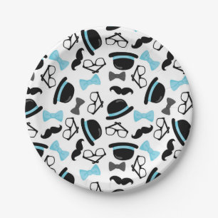 Baby It's a Boy Blue Moustache Little Man Paper Plate