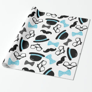 Baby It's a Boy Blue Moustache Little Man Wrapping Paper