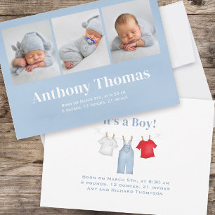 Baby It's a Boy Watercolor Clothesline Announcement