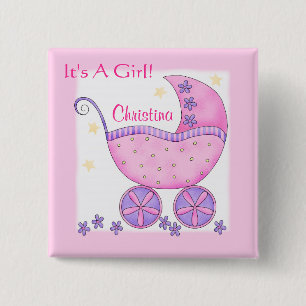 Baby "Its A Girl" Name Personalised Badge Pin