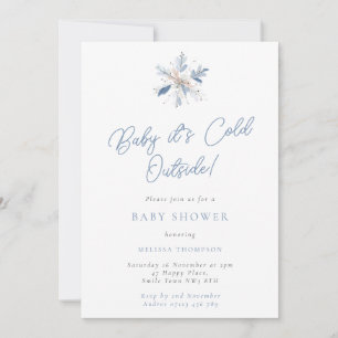 Baby It's Cold Blue & White Snowflake Baby Shower Invitation