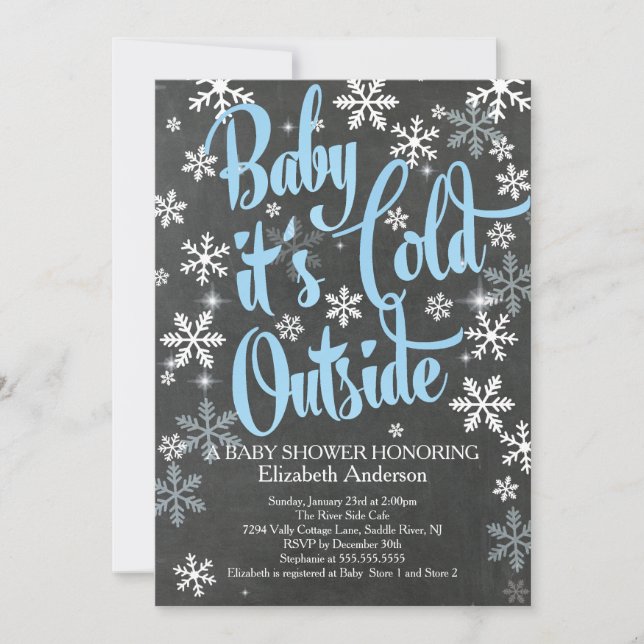 Baby It's Cold Chalkboard Blue Boys Baby Shower Invitation (Front)