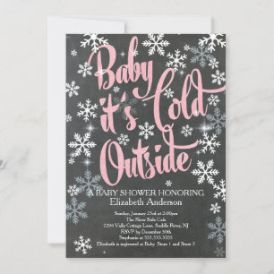 Baby It's Cold Chalkboard Pink Girls Baby Shower Invitation