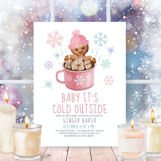 Baby It's Cold Cookies & Cocoa Girl Baby Shower Invitation (Creator Uploaded)