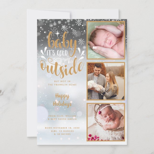  Baby Its Cold Outside 3 Photo Birth Announcement (Front)