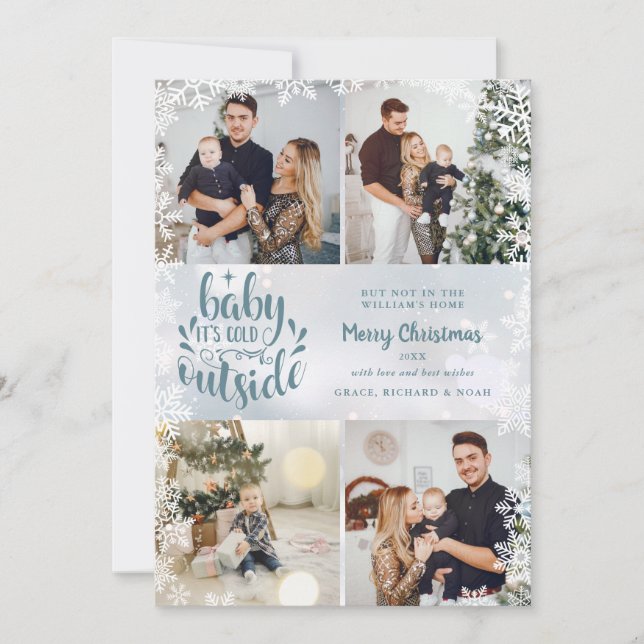 Baby Its Cold Outside 4 Photo Snow Christmas Holiday Card (Front)