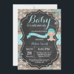 Baby its Cold Outside Aqua Baby Shower Invitation<br><div class="desc">Baby its Cold Outside Rustic Winter Baby Shower invitation. Auqa Snowflake. Rustic Wood Chalkboard Background. Country Vintage Retro Barn. Boy or Girl Baby Shower Invitation. Winter Holiday Baby Shower Invite. Aqua and White Snowflakes. For further customisation, please click the "Customise it" button and use our design tool to modify this...</div>